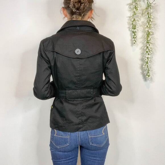 SOIA & KYO black cotton jacket belted double row buttons scoop pockets - Picture 4 of 14